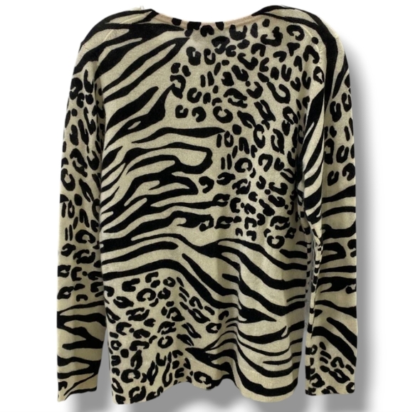 100% Cashmere Charter Club Luxury Zebra Cheetah Animal Print Crewneck Sweater - Picture 2 of 6